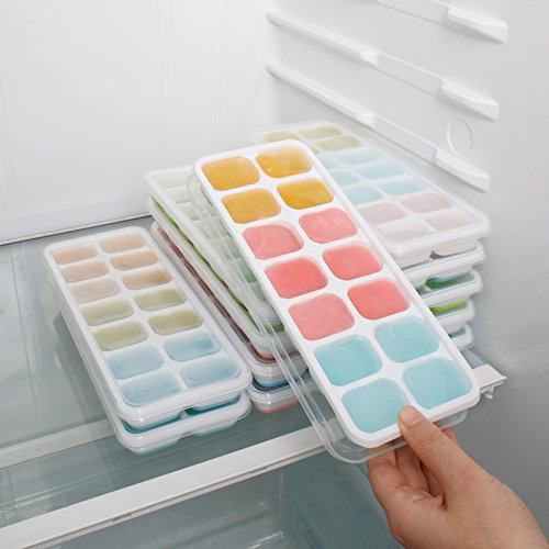 US Sense Ice Cube Trays 6 Packs Flexible Silicone Ice Trays with 14 Blocks Trays and Spill-Resistant Removable Lids Easy Release Ice Trays,BPA Free,Stackable, Dishwasher Safe 84 Shaped Cubes