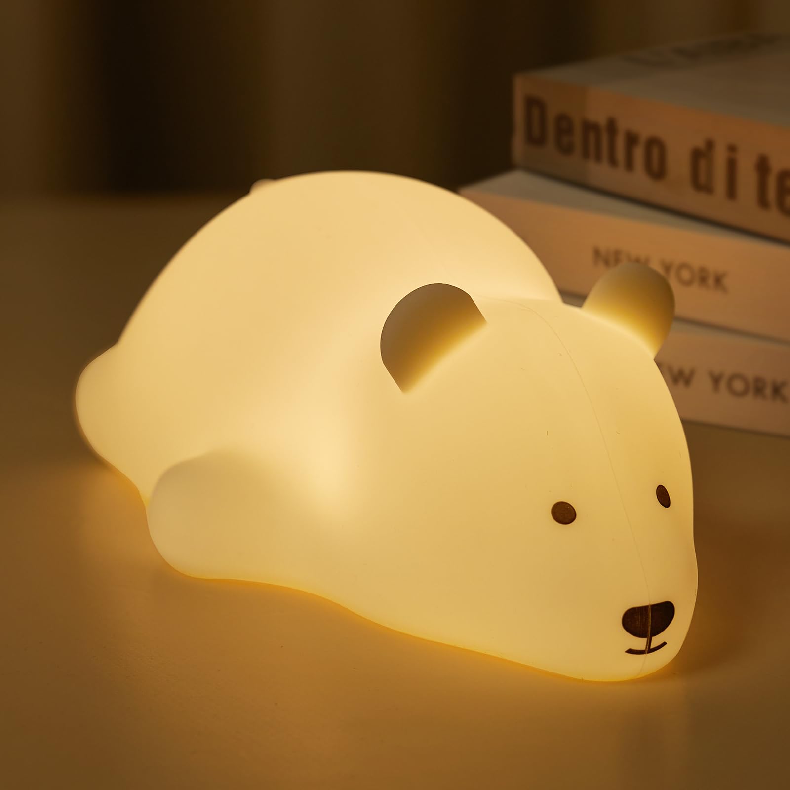Photo 1 of Minetom Kawaii Polar Bear Night Light for Kids, Cute Silicone Night Light with 2 Levels Brightness, 7 Colors Rechargeable Lamp for Bedroom, Girls and Boys, Toddler, Nursery, Baby Gifts, Tap Control