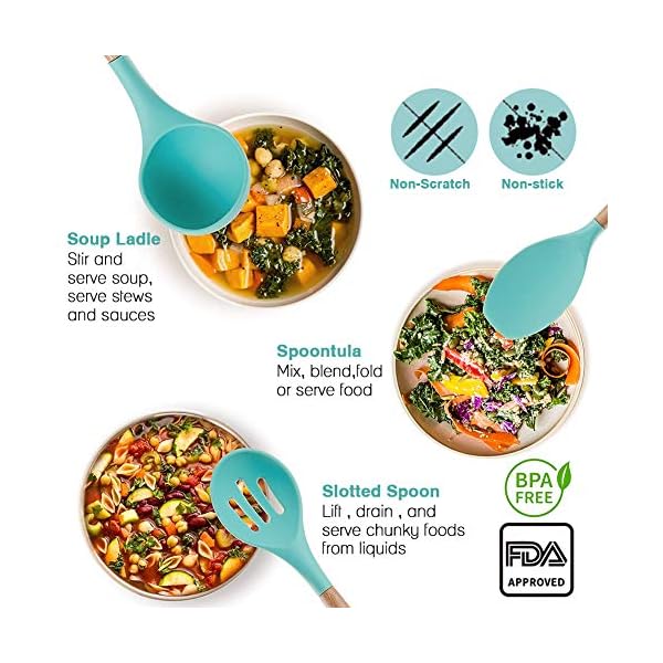 LKKCHER-Kitchen-Utensil-Set-12-Piece-Silicone-Kitchen-Gadget-for-Cooking-Baking-BBQ-Non-Stick-Non-Scratch-Cookware-Set-with-Wooden-Handle-Heat-Resistant-Silicon-Tongs-Spatula-Tool-Set-with LKKCHER 22PCs Silicone Kitchen Utensils Set with Holder, Heat Resistant Cooking Utensils Set, Silicone Utensil Set with…