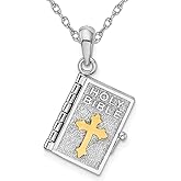 Gem And Harmony Sterling Silver Lords Prayer Bible Charm Pendant Necklace with Chain