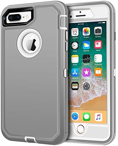 iPhone 8 Plus Case, iPhone 7 Plus Case, LOEV Heavy Duty Shockproof Case Anti-Scratch 3 Layer Protective Cover Hard PC Shell Soft TPU Bumper Defender Case for Apple iPhone 7/8 Plus 5.5" - Gray White
