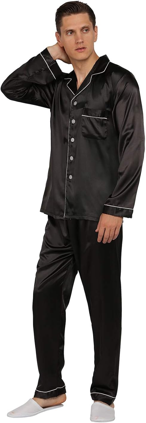 YIMANIE Mens Satin Pajamas Set Classic Sleepwear Loungewear at  Men’s Clothing store
