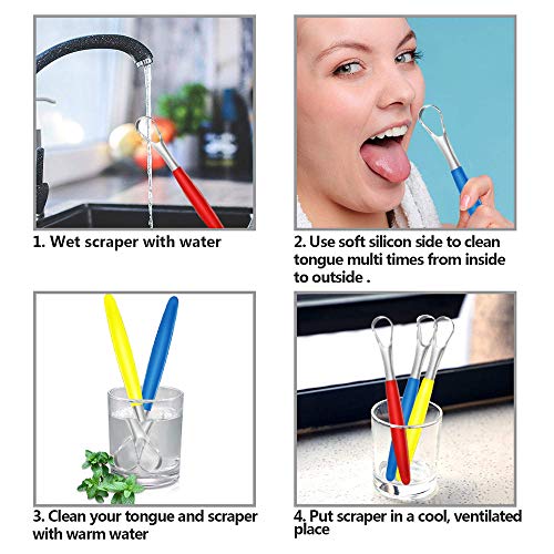 HANSGO Tongue Scraper Cleaner, 3PCS Stainless Steel Fresh Breath Tongue Scraper Metal Tongue Scraping Cleaner