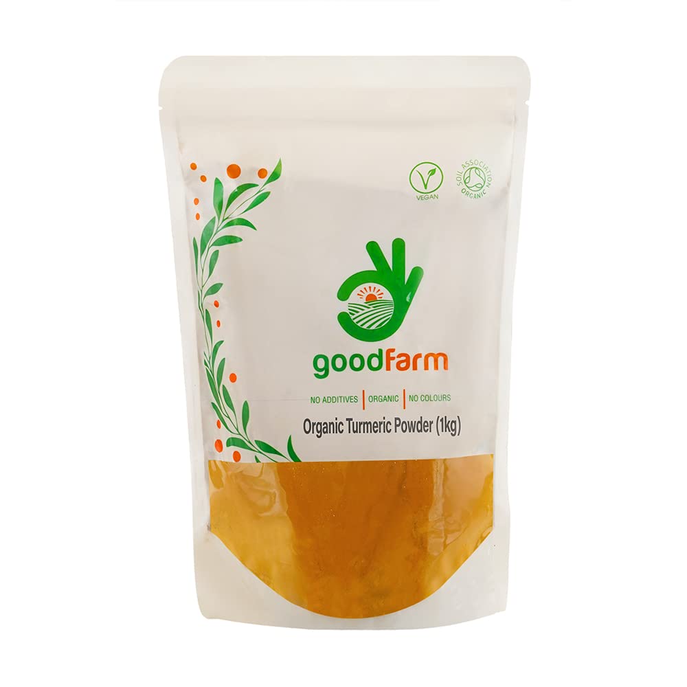 GoodFarm Organic Turmeric Powder 1000g - Premium Quality, Certified Organic | Vegan | Ayurveda | Superior aroma & taste | Anti-inflammatory & other health benefits, GFTURM001000P0