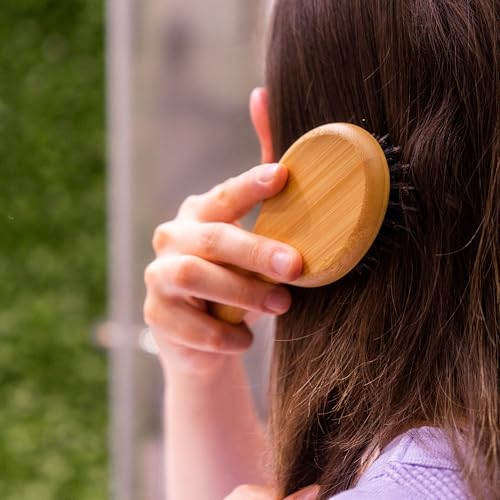 Woodlife® – Dúo de Cepillos Mini Ovalados de Bambú con Cerdas Naturales de Jabalí | Estimula el Folículo Piloso y Favorece el Crecimiento del Cabello.