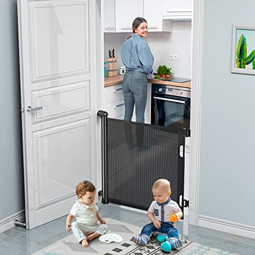 Retractable Baby Gates, BabyBond Baby Gate for Stairs Extra Wide 55” X