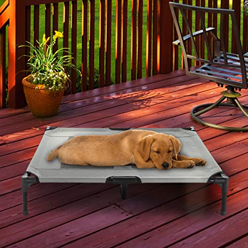 PETMAKER Elevated Pet Bed-Portable Raised Cot-Style Bed W/Non-Slip Feet, 36″x 29.75″x 7″ for Dogs, Cats, and Small Pets-Indoor/Outdoor Use (Gray)