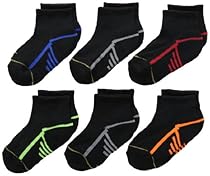 Gold Toe Big Boys' 6 Pack Athletic Quarter Sock, Black, Small