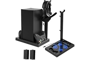 Joso Vertical Stand with Cooling Fan for Xbox Series X, with Dual Controller Charging Station, 4 Pcs Cooling Fan, Headset Stand, 1400mAh Rechargeable Battery Pack (Only for Xbox Series X)