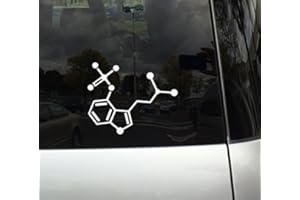 APPLICABLE PUN Mushroom - Psilocybin Naturally Occurring Psychedelic - Chemical Compound Skeletal Formula - 6 inch White Vinyl Decal for Cars, Glass, Laptops, and more