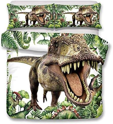 Andrui Bedding Set 3D Dinosaur Print Kids Duvet Cover Set Single Size Multi Color Cartoon Children Boys Girls Bedding Cover Sets Zipper Closure