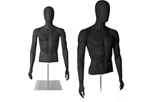 YumHome Male Mannequin Faceless Adjustable Plastic Half Body Display Mannequin Head with Metal Stand, for Retail Clothing Shops, Decoration, Black
