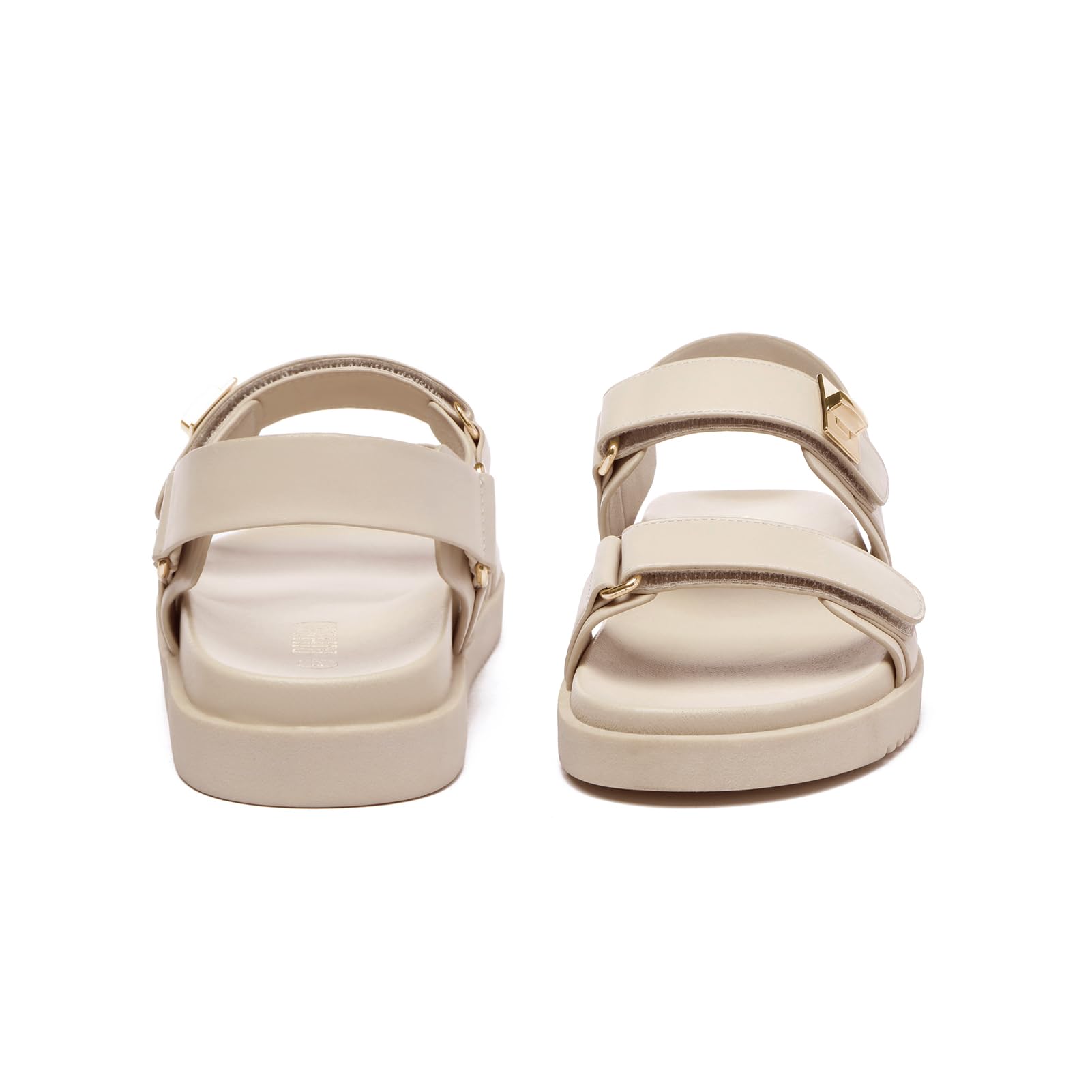 Rihero Women's Flat Sandals Comfort Adjustable Double Strap Slip on Leather Footbed Sandals