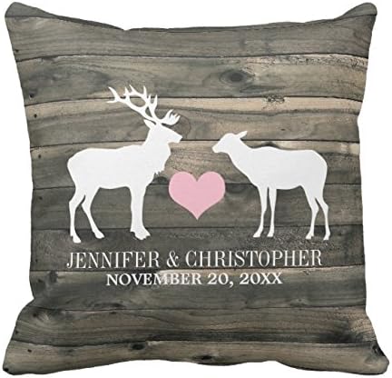 UOOPOO Personalized Rustic Country Buck and Doe Wedding Throw Pillow Case Square 20 x 20 Inches Cotton Canvas Customized Wedding Pillow Cover for Sofa