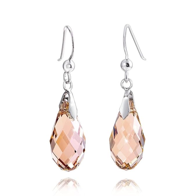 MATERIA Pendel Ohrhänger Tropfen 925 Silber mit Swarovski Kristallen Apricot 9x33mm #SWO-12