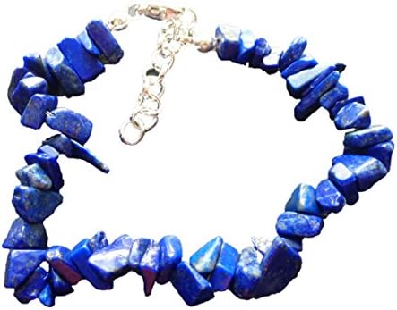 Women's Natural Lapis Lazuli Bracelet, 8+1" Extender, Chips Stone Beads 5mm-7mm, Silver Plated Clasp