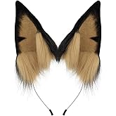 RSACCSKY Black Brown Fur Rabbit Ears Headwear Women Cute Bunny Wolf Headband for Cosplay Costume Party Furry Head Accessories