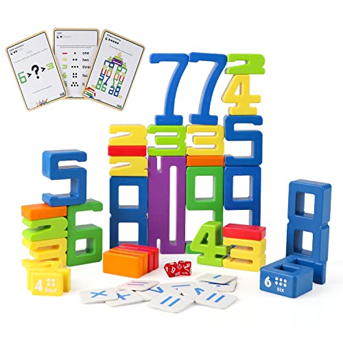 DIPALENT Montessori Number Blocks, 30 PCS STEM Math Building Stacking