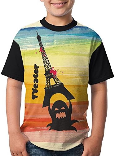 HFEIE MII Youth Little Monster Destroy Eiffel Tower Casual Graphic Top Tees XL With Round Neck.