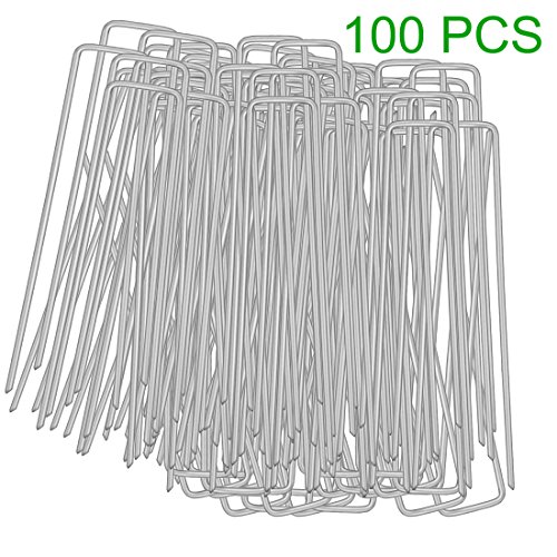 DICASAL 100 Pack Heavy Duty Garden Landscape Fabric Anchor Staples, 6 inch 11 Gauge Thick Professional Grade Anti-Rust Steel Sod Securing Pegs for Weed Barrier Fabric, Plant Cages, Mulch, Irrigation