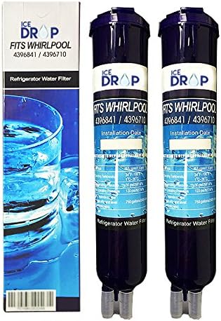Ice Drop Premium Water Filter Compatible Whirlpool 4396841, 4396710, Kenmore 469030, Pur Filter 3 Water Filter Replacement Cartridge (2-pack)