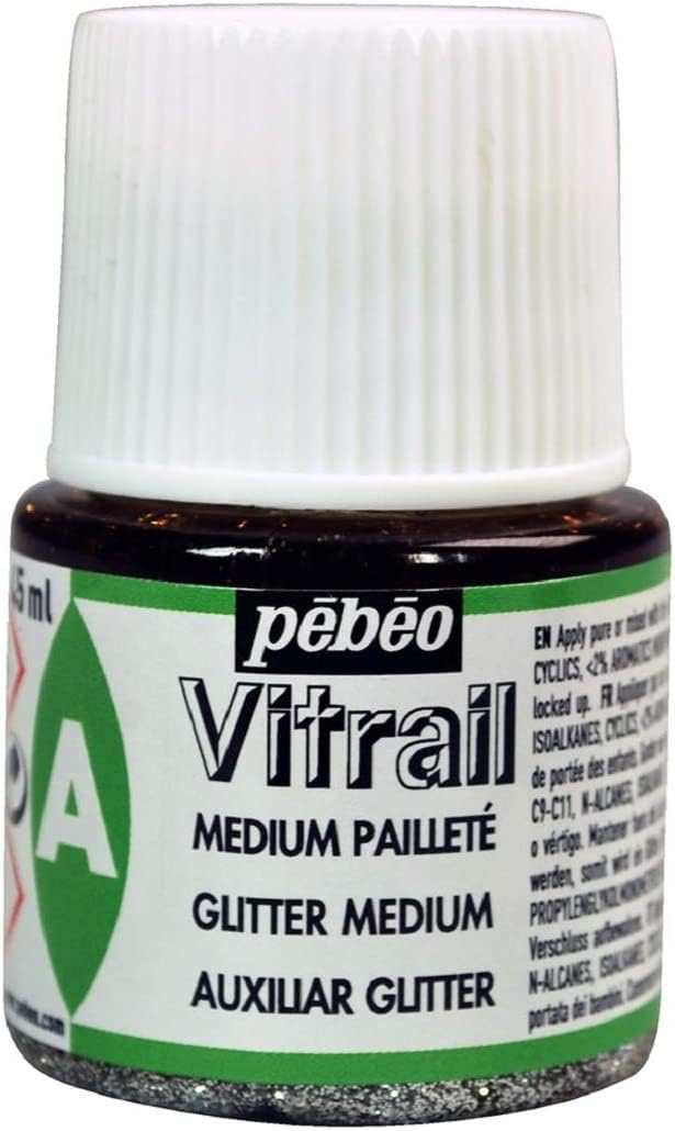Pebeo 45 ml Vitrail Sparkling Medium Stained Glass Effect Glass Paint, Transparent, 51001