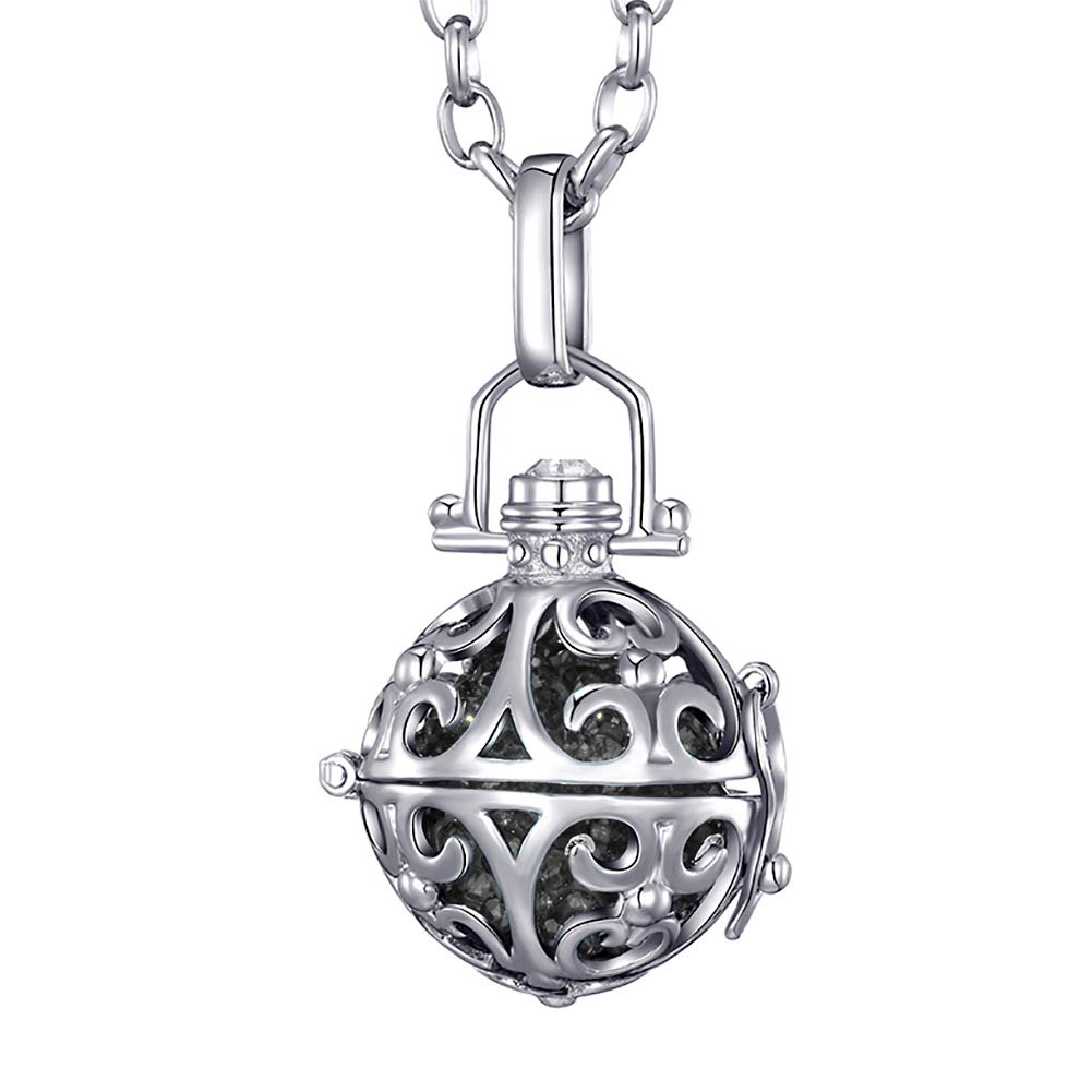 Morella Women Necklace Stainless Steel 70 cm 27,5" with Ornament Pendant with Sound Ball Zirkonia Grey Ø 16 mm 0,63" in a Velvet Jewelry Bag