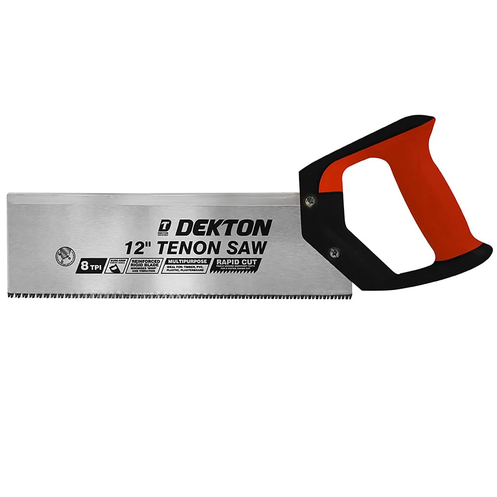 Dekton 12" Tenon Saw-8 TPI Sure Grip Comfort Handle| Thick Rigid Blade Minimises 'whip' And Vibration| Ideal For Timber, PVC, Plastic| Rapid Cut, Triple Ground Hard Point Teeth Ideal For A Faster Cuts
