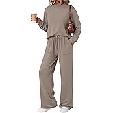 LILLUSORY Womens Two Piece Lounge Sets Mock Turtleneck Tops Wide Leg Drawstring Pants Sweatsuit with Pockets