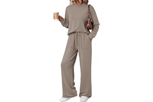 LILLUSORY Womens Two Piece Lounge Sets Mock Turtleneck Tops Wide Leg Drawstring Pants Sweatsuit with Pockets