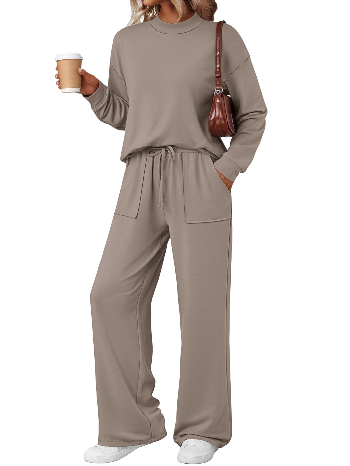 Photo 1 of LILLUSORY Womens Lounge Two 2 Piece Sets Early Fall 2025 Fashion Outfits Clothes Clothing Matching Sweatsuit Sweat Suit Trendy Airport Travel Winter Loungewear Pajamas Cruise Old Money Nutmeg XL