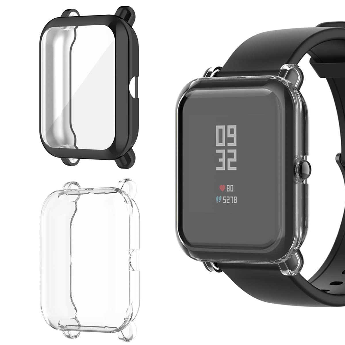 HOMTERN 2-Pack Cases Compatible with AMAZFIT GTS 2 Mini, Bip U Pro, Bip S Lite, Flexible TPU Full Cover Shell Shockproof Scratch-Proof Protector Case (Black&Clear)