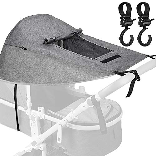 BYLaconic Stroller Sun Shade for Baby (Gray/with 2Pcs Hooks), Waterproof Sun Protection Stroller