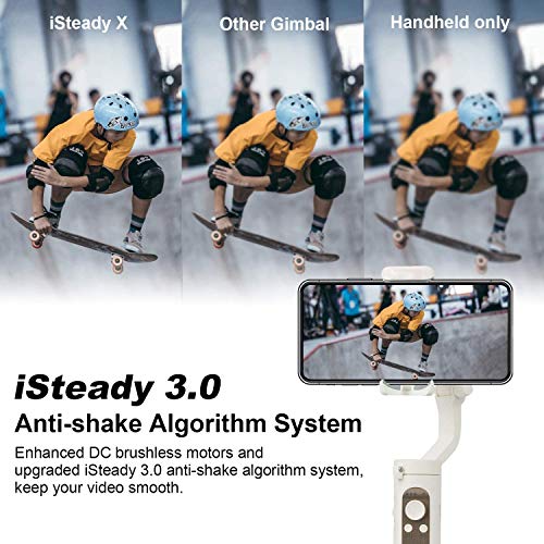 hohem Gimbal Stabilizer for Smartphones, 3 Axis Phone Gimbal with iSteady 3.0 & Face Tracking 3.0 Handheld Portable Gimbal Stabilizer for iPhone & Android, White (iSteady X)