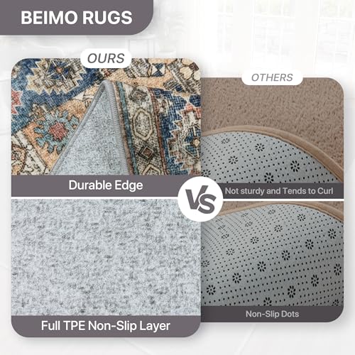 BEIMO Short Pile Living Room Rug, Vintage Non-Slip Washable Rugs, Large Carpet for Living Room, Bedroom, Dining Room, Antique Red, 120X170CM