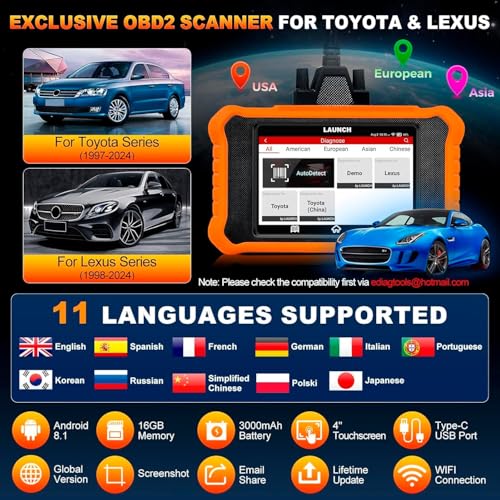 LAUNCH X431 OBD2 Elite V2.0 for Toyota Complete Bidirectional Diagnostic System, 50+ Special Functions, ECU Coding, Battery Adaption, Lifetime Update, OBDII Code Reader French