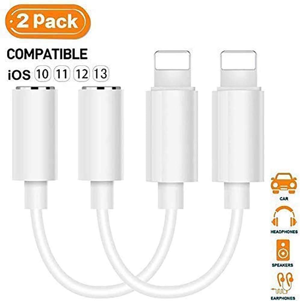 [Apple MFi Certified] 2 Pack Lightning to 3.5 mm Headphone Jack Adapter, 3.5mm AUX Headphone Jack Connector, Audio Auxiliary Cable Compatible for iPhone 11 XS XR X 7 7P 8 8P