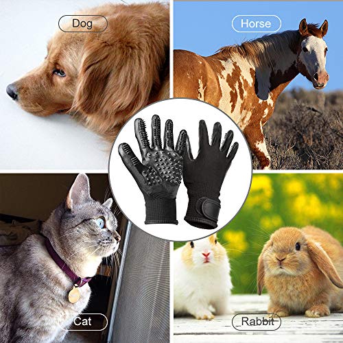 AStar Pet Grooming Gloves, Upgrade Version for Cats/Dogs/Horses,Perfect Deshedding Hair Remover Brush for Shedding,Massaging,Grooming with Both Long&Short Fur(1 Pair for Both Hand)
