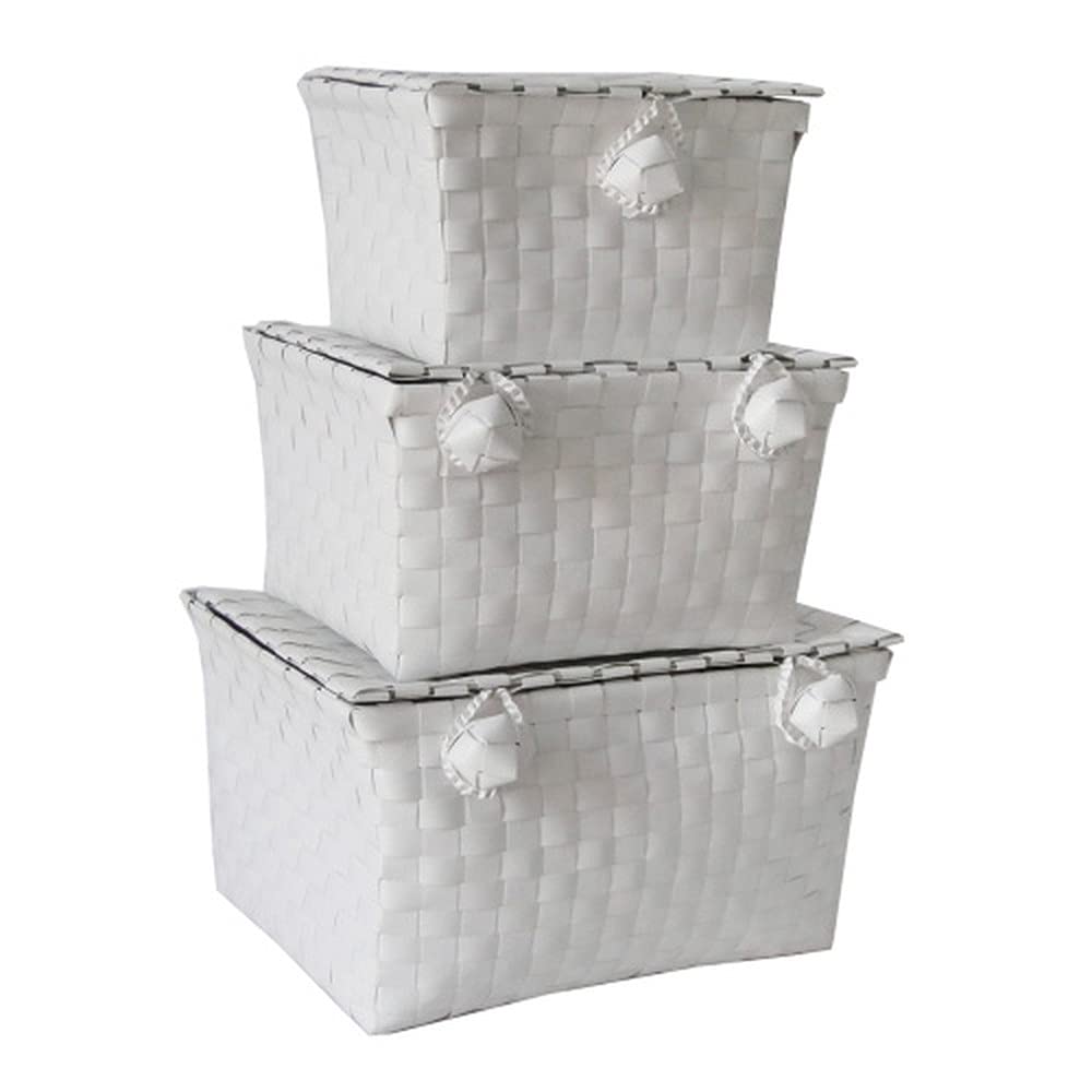 JVL Set of 3 White Plastic Storage tapered hampers with lids