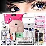 19pcs Eyelash Extension Kits,Professional Mannequin Head Training Eyelashes Extensions Practice Cosmetology Esthetician Supplies with Eye Lashes Glue Tweezers Tools sets