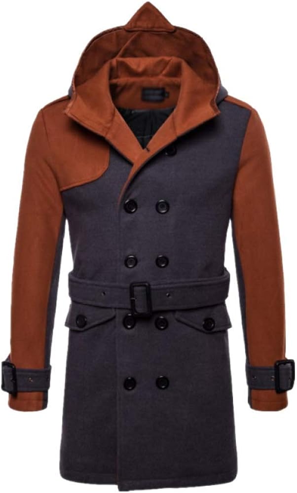 RLRL Men's Jacket, Quilted Suit Collar Trench Coat, Hooded, Casual