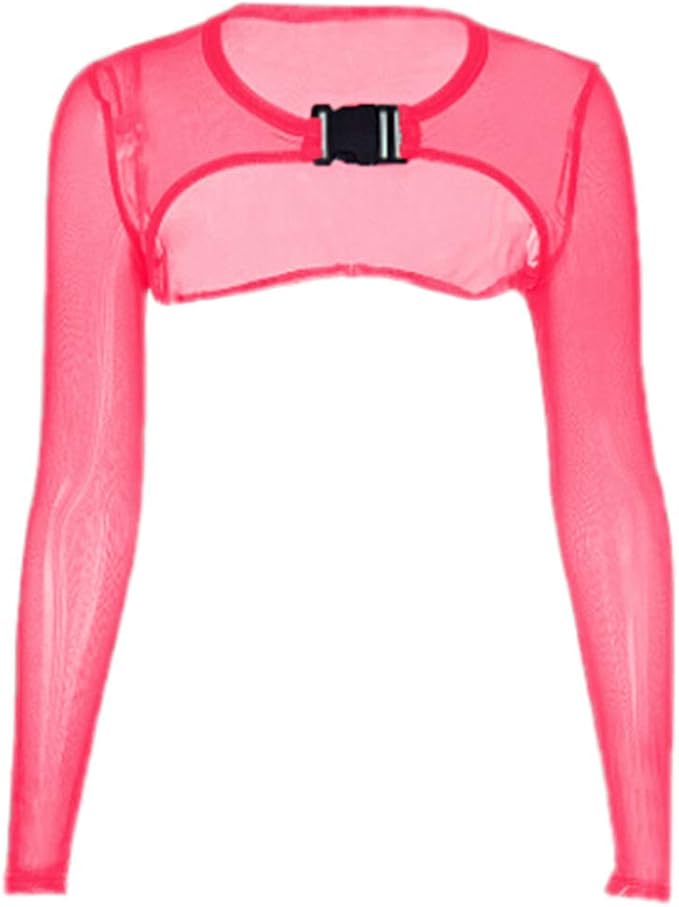 red mesh long sleeve crop top