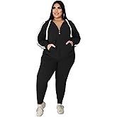 PINSV Women Plus Size 2 Piece Outfits Sweatsuits Full Zip Hooded Sweatshirt Sweatpants Tracksuits