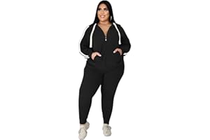 PINSV Women Plus Size 2 Piece Outfits Sweatsuits Hooded Tracksuit Jogging Suits