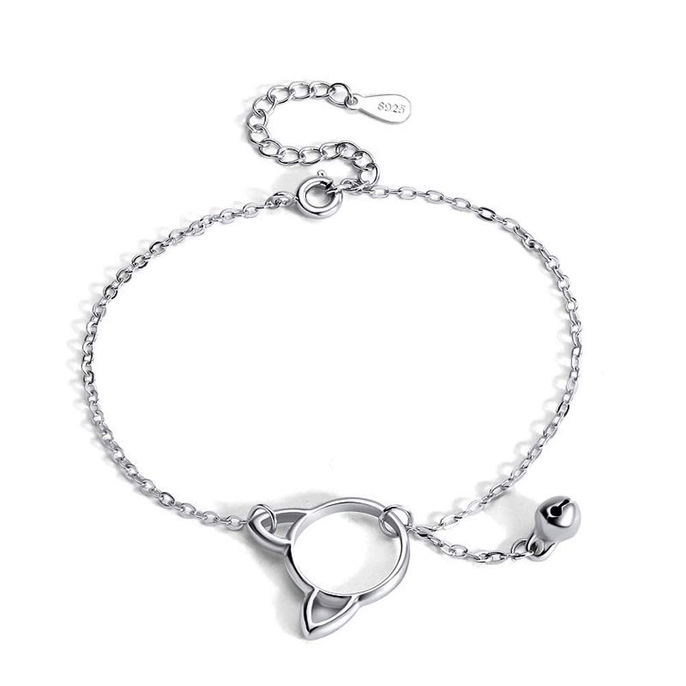 Belons Girls Bracelet 925 Sterling Silver Lovely Cat Bell Charm Bracelet Anklet for Women, Ladies