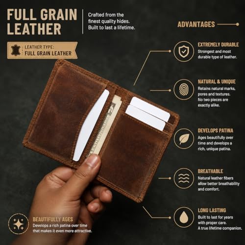 Cartera de cuero para tarjetas de crédito para hombres y mujeres, cartera delgada y plegable con bloqueo RFID, bolsillo frontal delgado, cartera minimalista para tarjetas, funda pequeña para