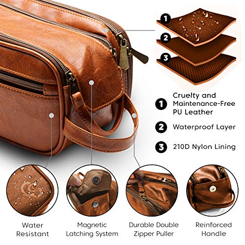 Toiletry Bag for Men or Women - Dopp Kit For Travel. Large Cosmetic and Shaving Bag. Toiletries Organizer PU Leather Bags (Standard, Brown) 3 Toiletry Bag for Men or Women - Dopp Kit For Travel. Large Cosmetic and Shaving Bag. Toiletries Organizer PU Leather Bags (Standard, Brown)
