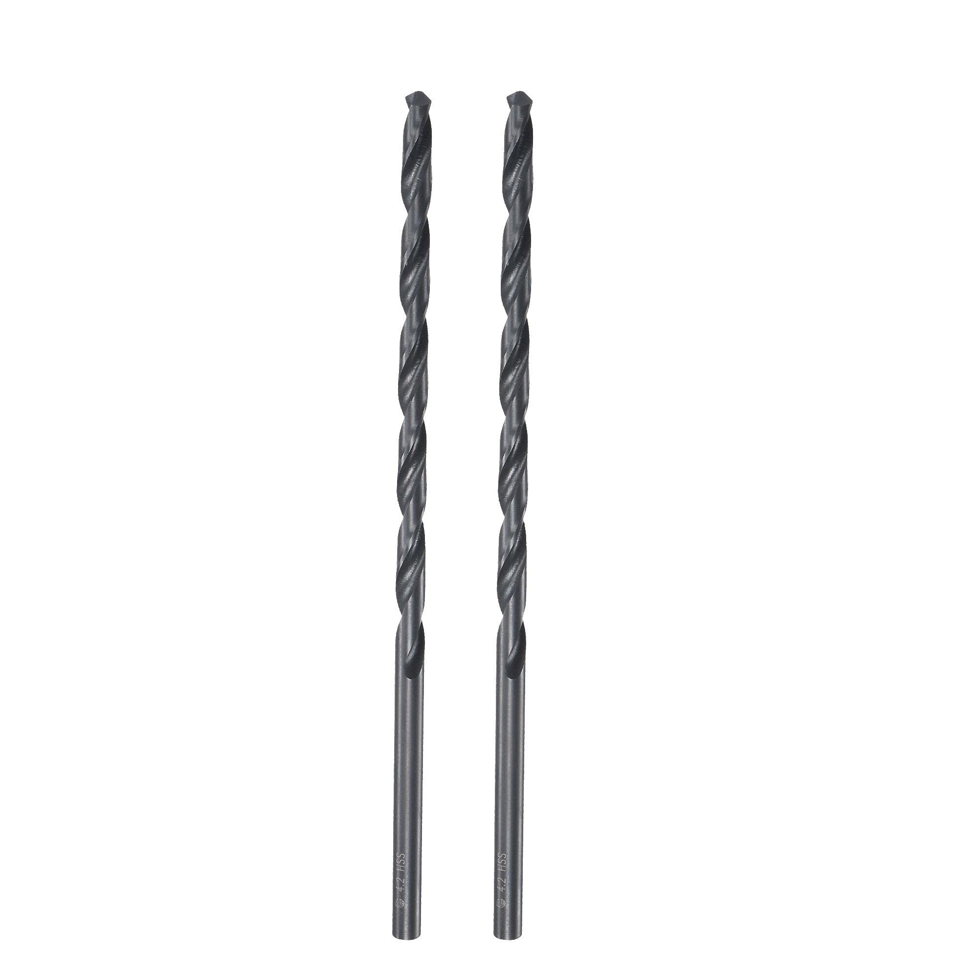 sourcing map High Speed Steel Lengthen Straight Shank Twist Drill Bit Fully Ground Black Oxide 4.2mm Drill Diameter 120mm Total Length 65mm Drill Bit Length 2 Pcs