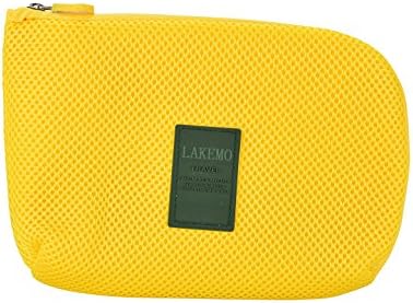 Lakemo Business Travel Mesh Stationery Pencil Pen Storage Bag Pouch Charger Headset Data Cable Sundries Storage Cosmetic Bag (Yellow)