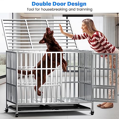 42 Inch Heavy Duty Dog Crates for Large Dogs, Stainless Steel